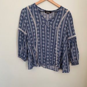 Lulus Blue Bohemian Soft Blouse Medium Lace